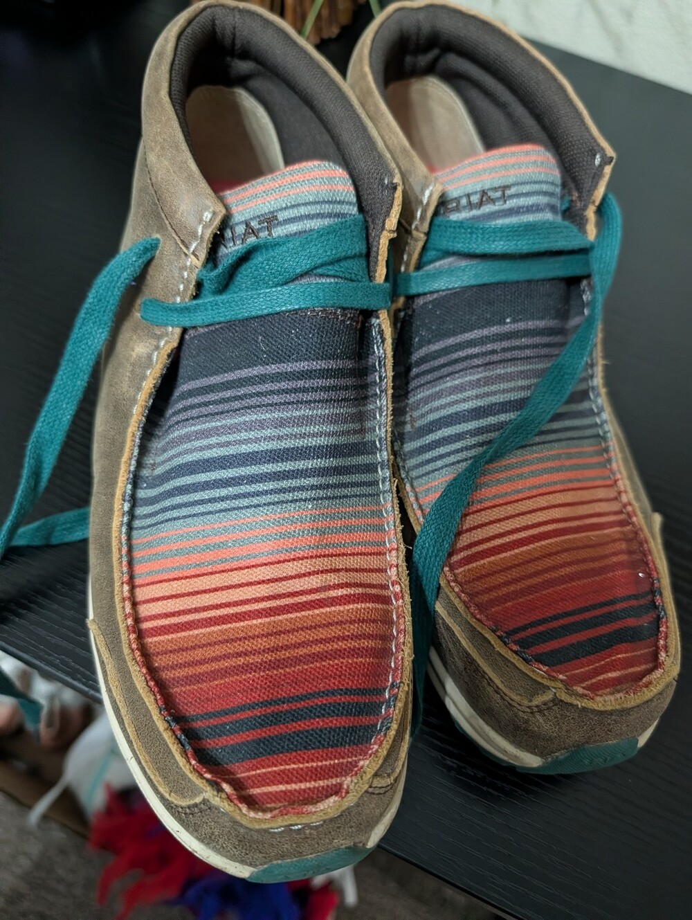 Ariat Men's Brown Suede Moccasin Sneakers with Multicolor Stripes